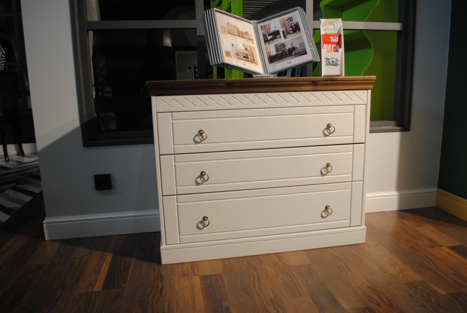 Комод с 3 ящиками белый сосна Дания №1