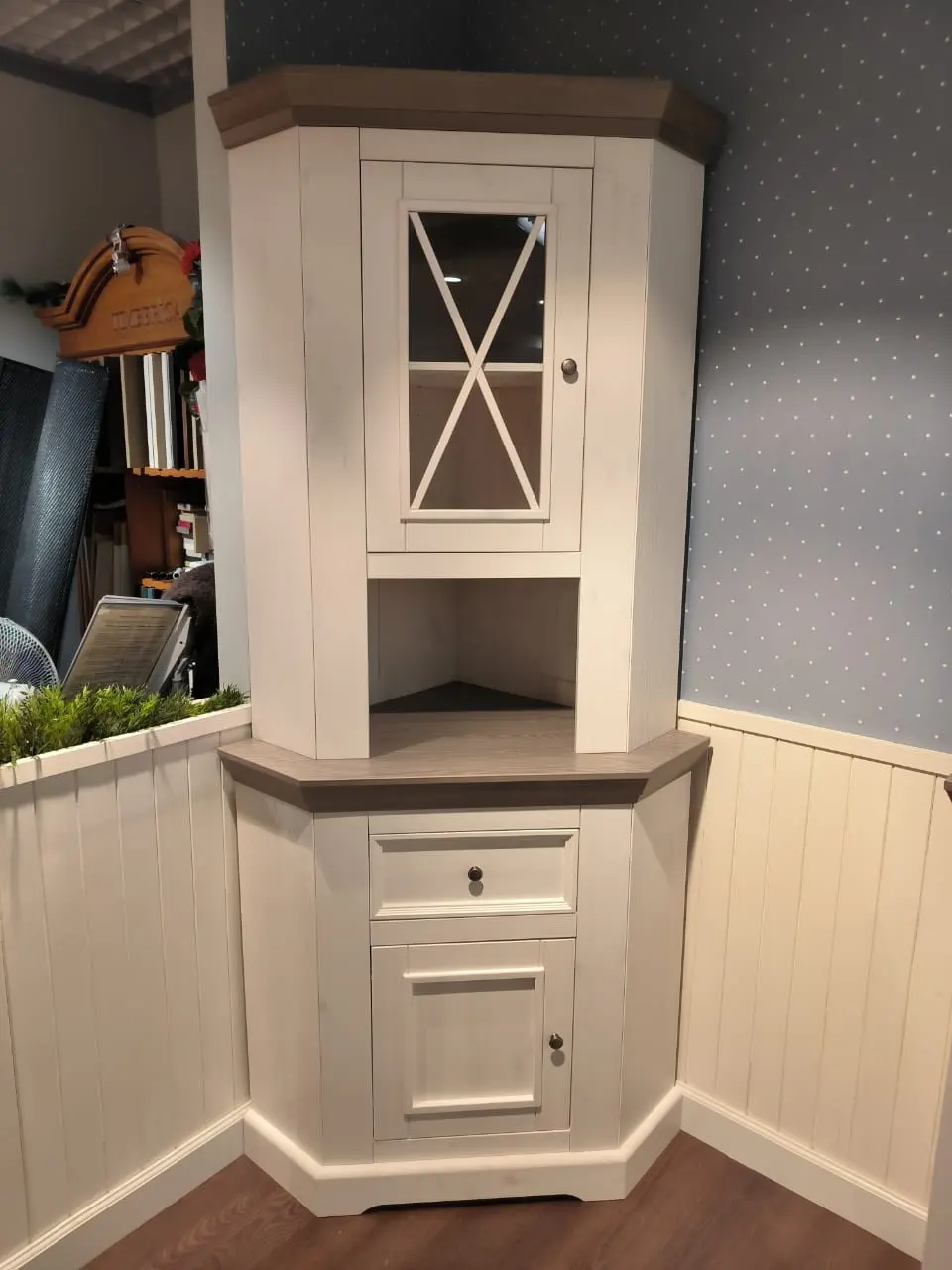 Комод буфета углового Форест белый воск/серый