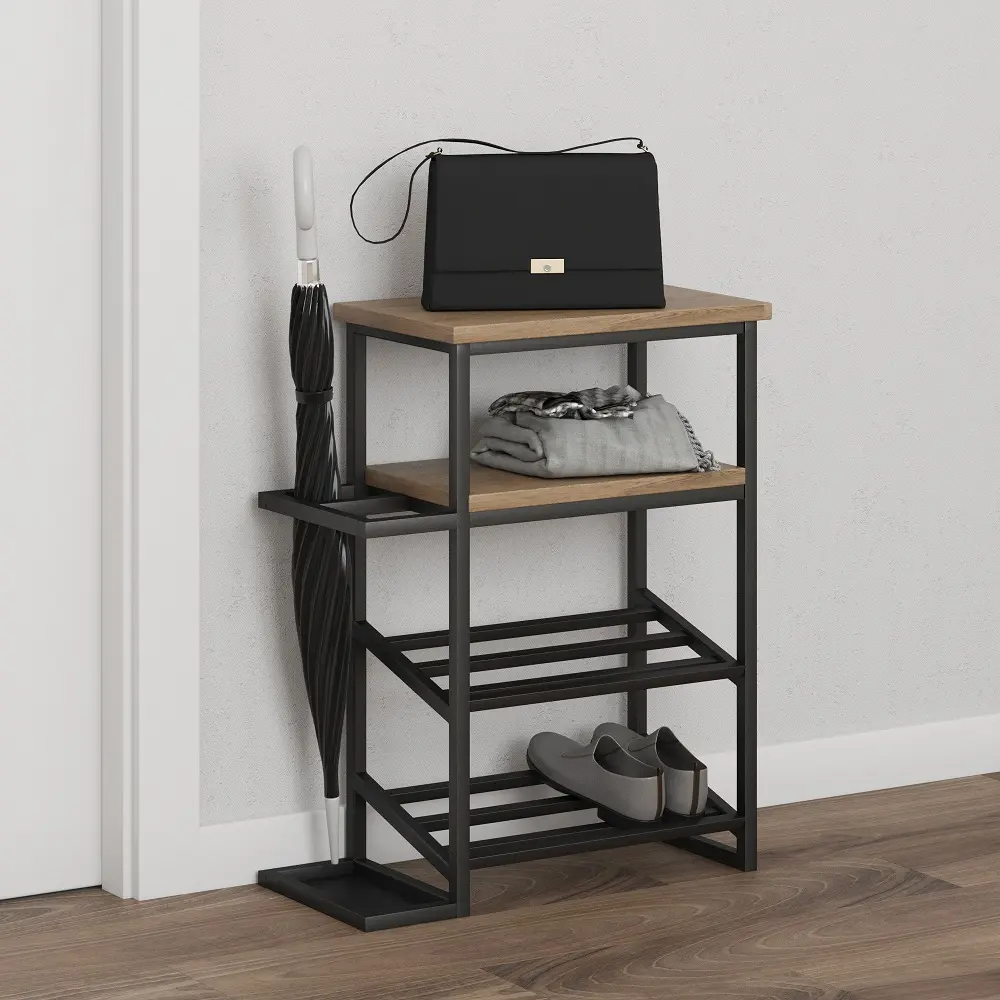 Вешалка с полками чёрная 01-03