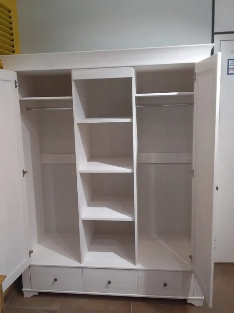 Шкаф Бейли 2-ств с 3 ящиками белый глухими дверцами и открытой секцией с полками белый воск