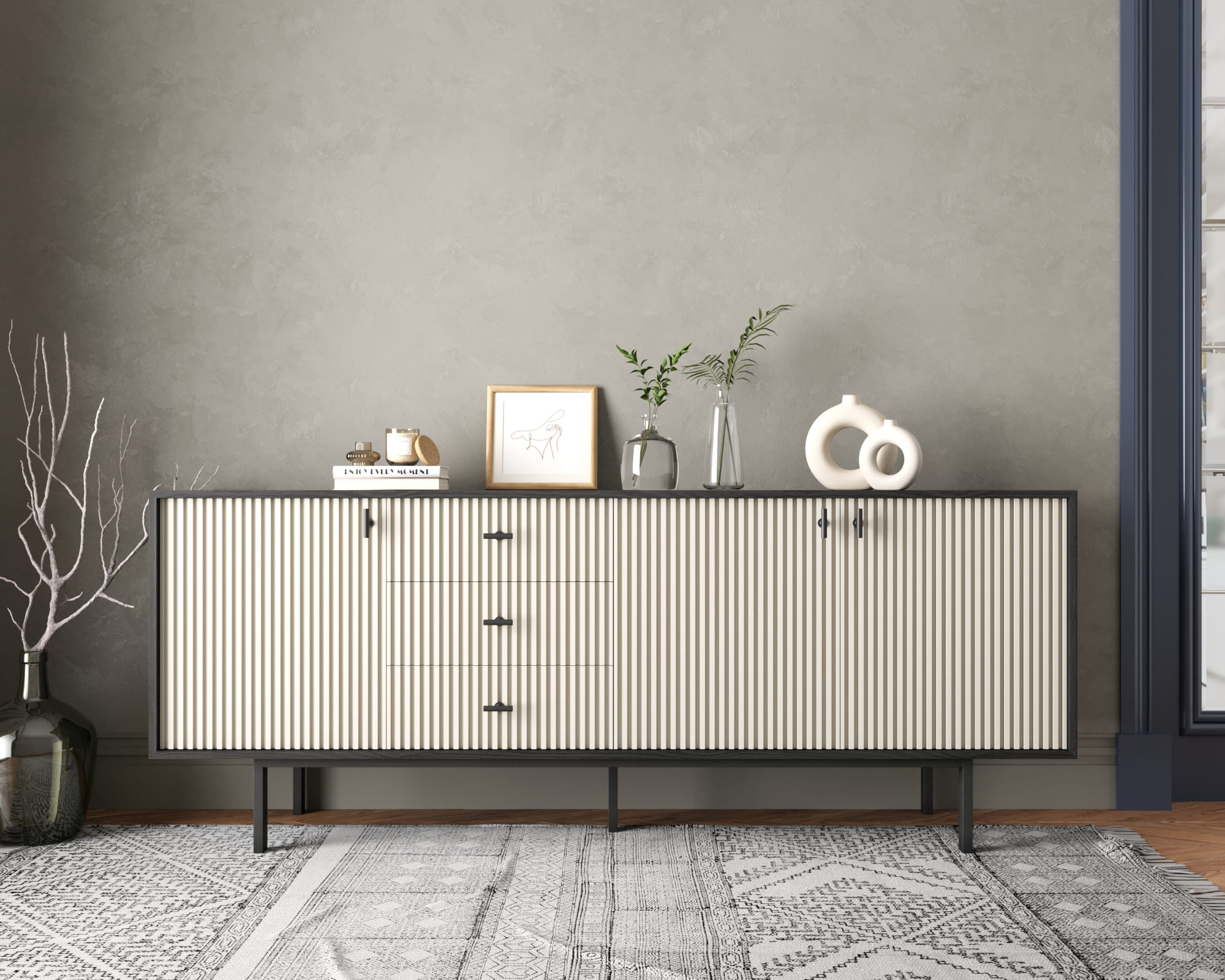 Комод с тремя дверками и тремя ящиками "Emerson" арт EM07/milky/L