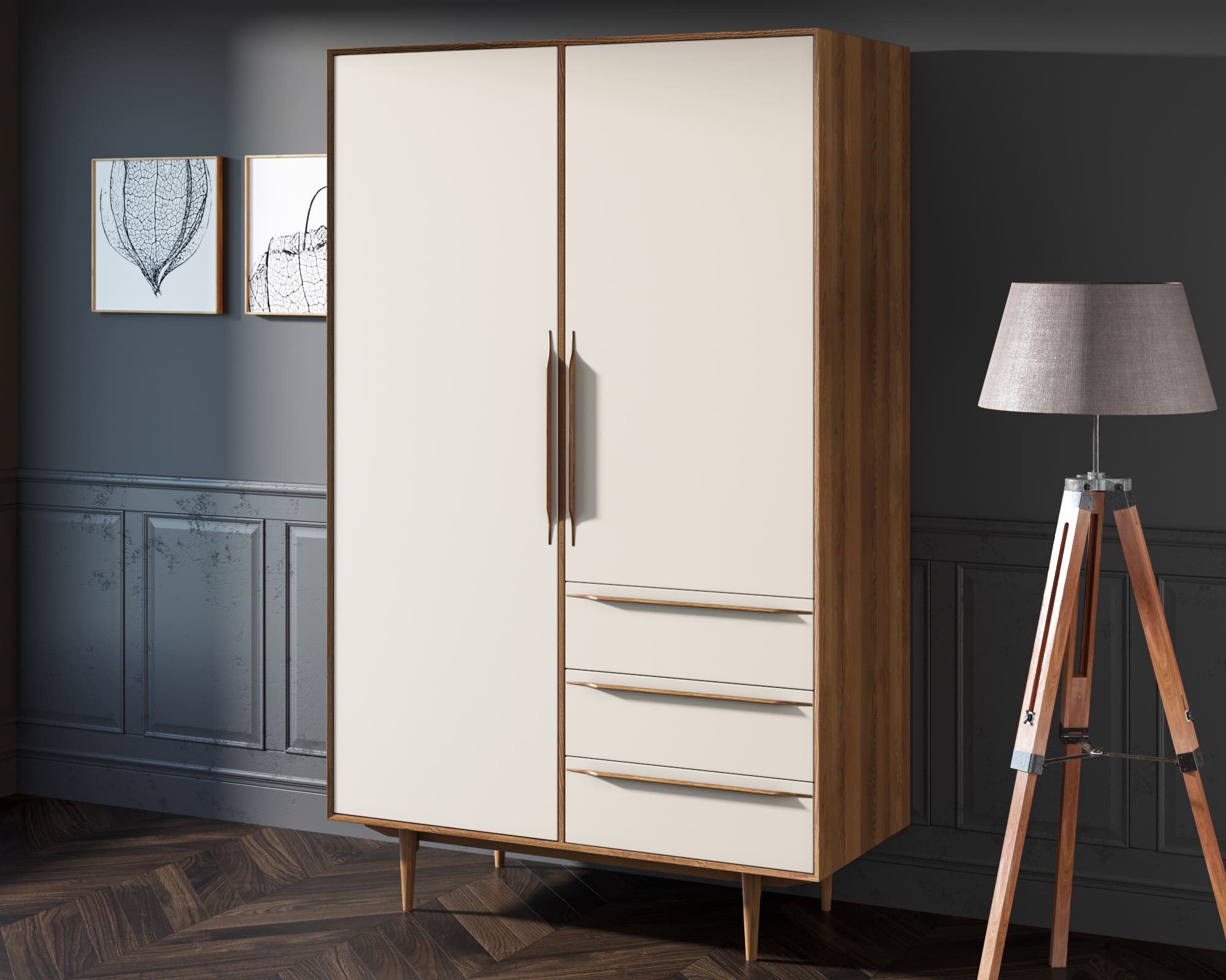 Шкаф двухстворчатый с ящиками в скандинавском стиле "Bruni white"