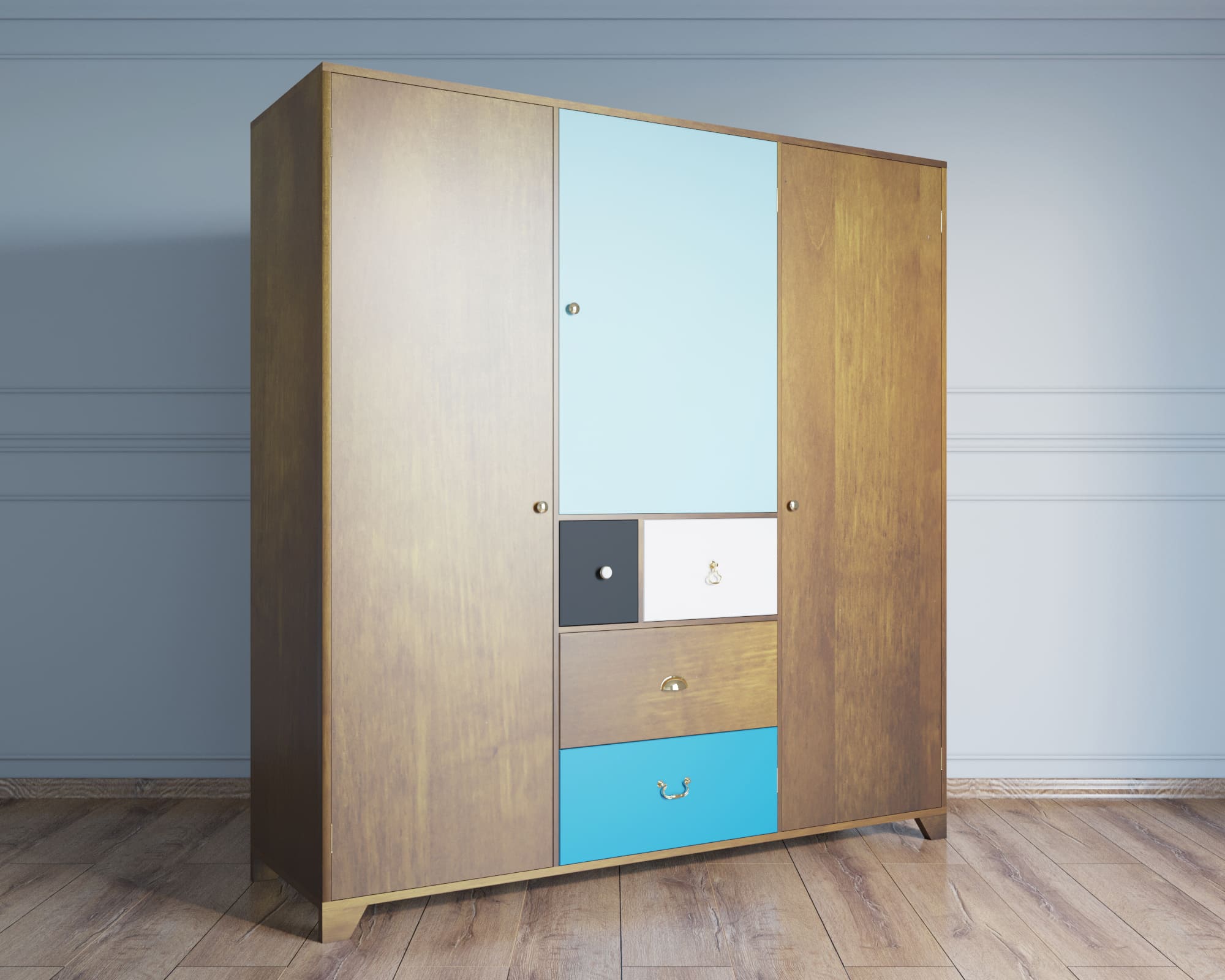 Шкаф с 4 ящиками "Aquarelle" трехстворчатый