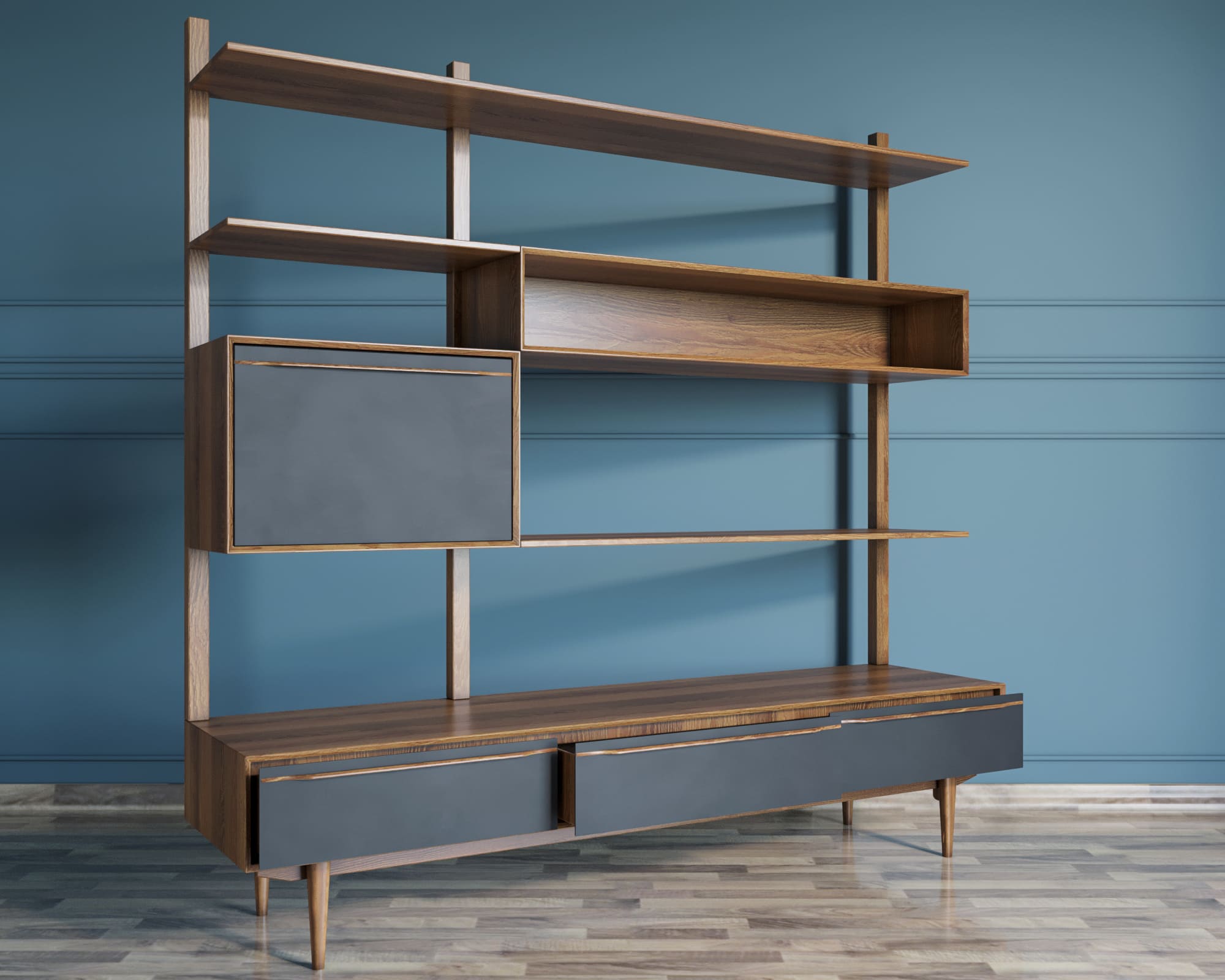 Стеллаж массив дерева "Bruni Black" с ящиками