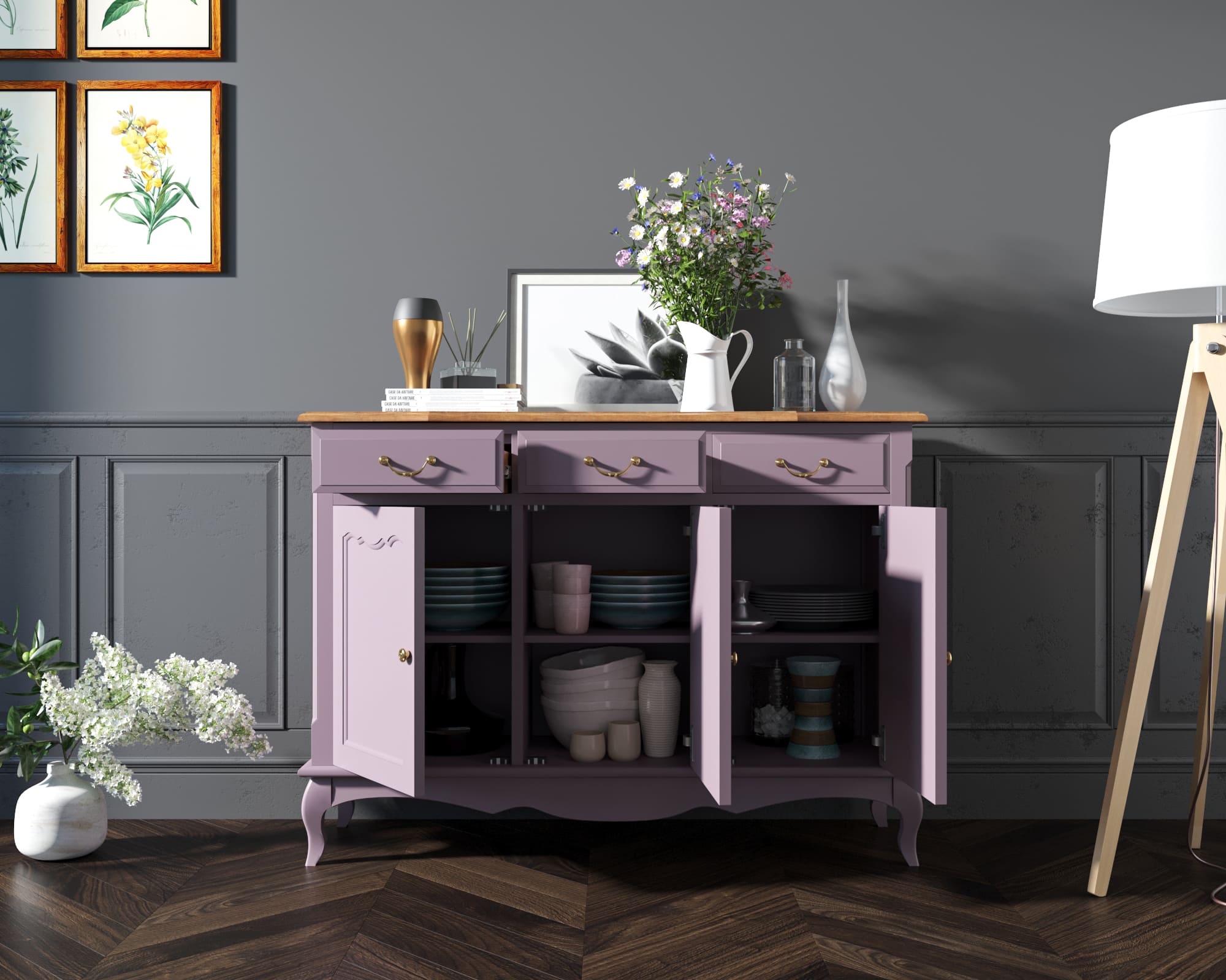 Комод 3 ящика массив "Leontina Lavanda" (3 ящика и 3 двери)