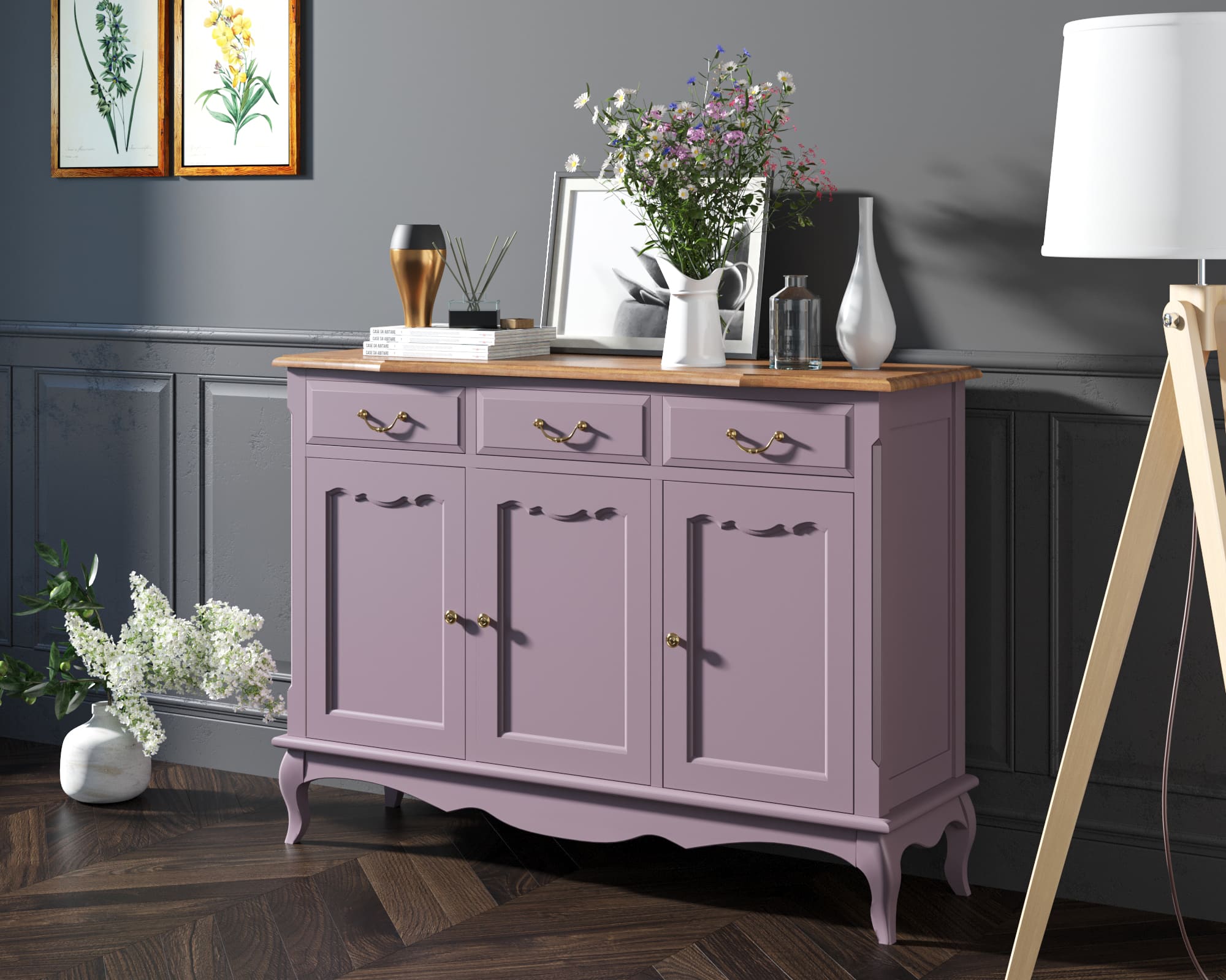 Комод 3 ящика массив "Leontina Lavanda" (3 ящика и 3 двери)