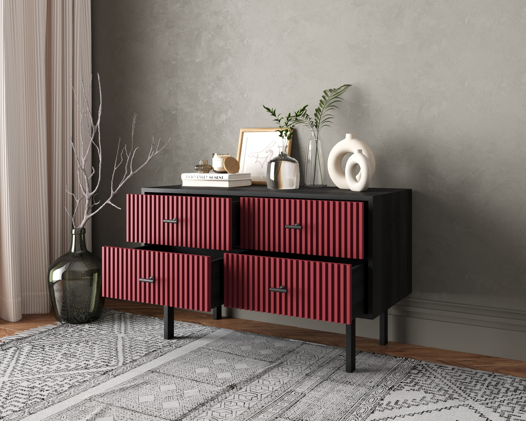 Комод с четырьмя ящиками "Emerson" арт EM05/red/L