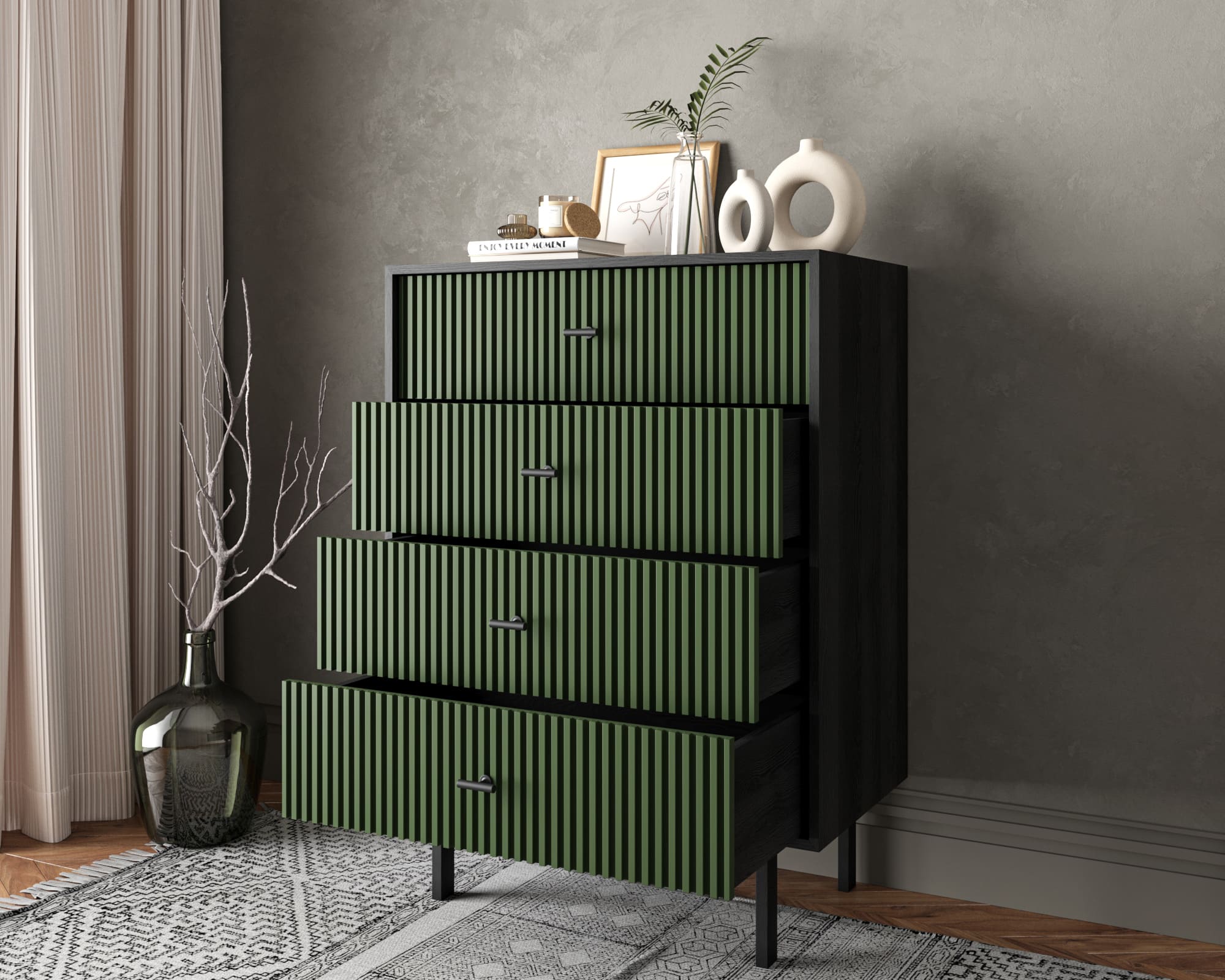 Комод вертикальный с четырьмя ящиками "Emerson" арт EM18/green/L