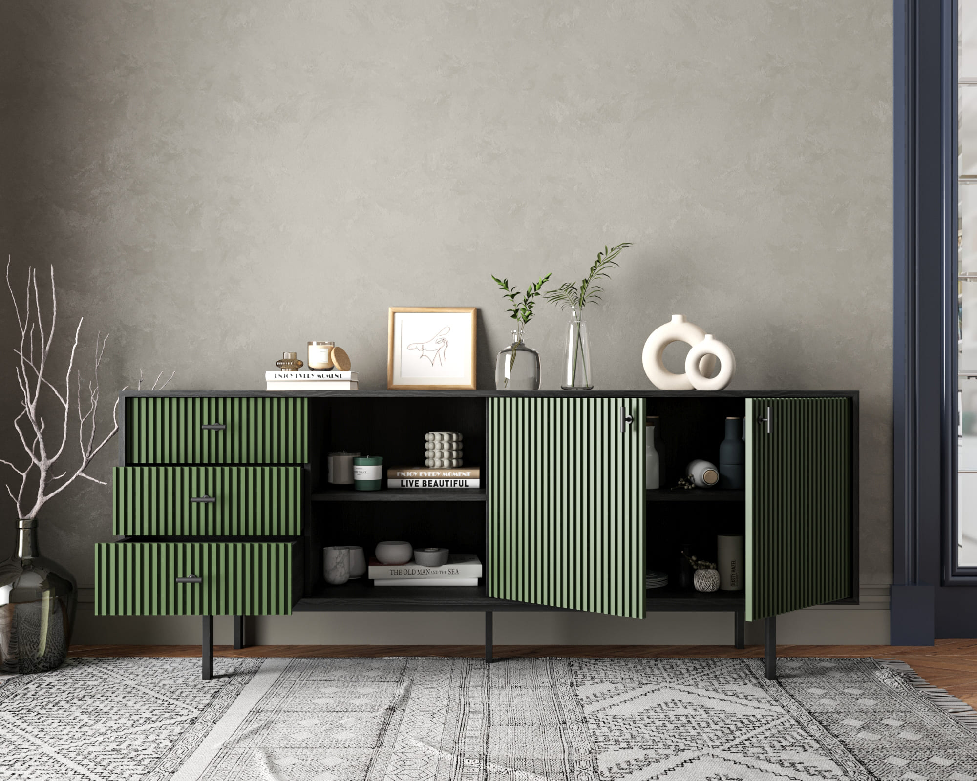 Комод с дверками и нишей "Emerson" арт EM15/green/L