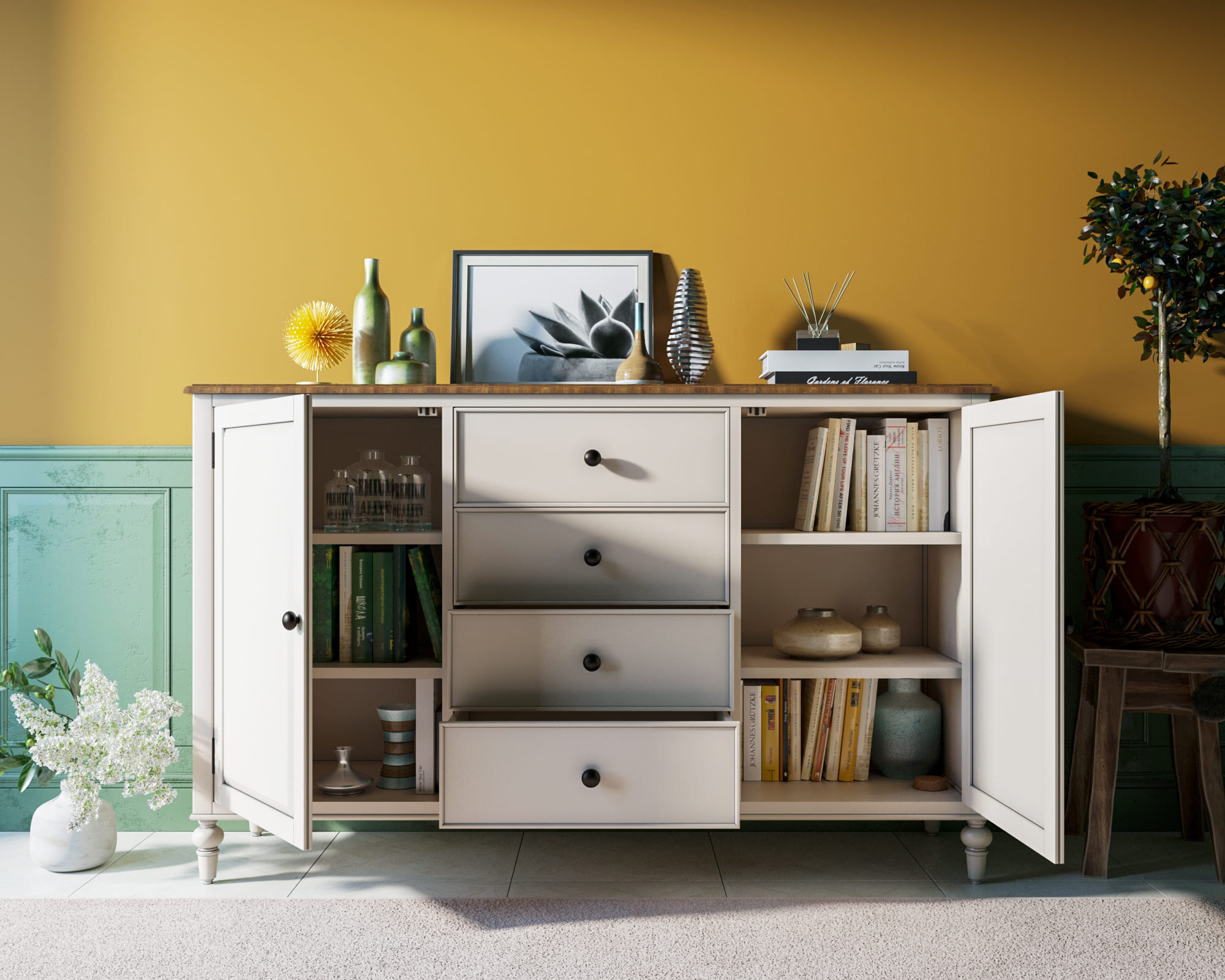 Большой комод с 4 ящиками белый "Odri"