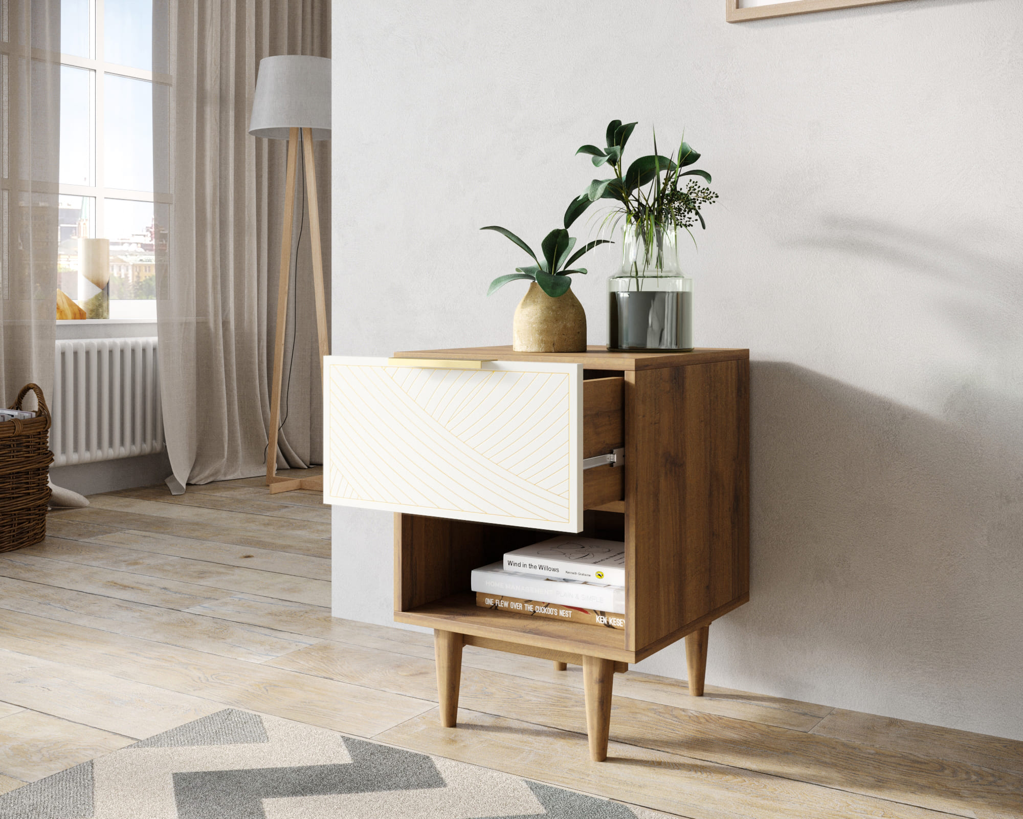 Тумбочка с верхним ящиком и полкой "Line" LN10/GR1