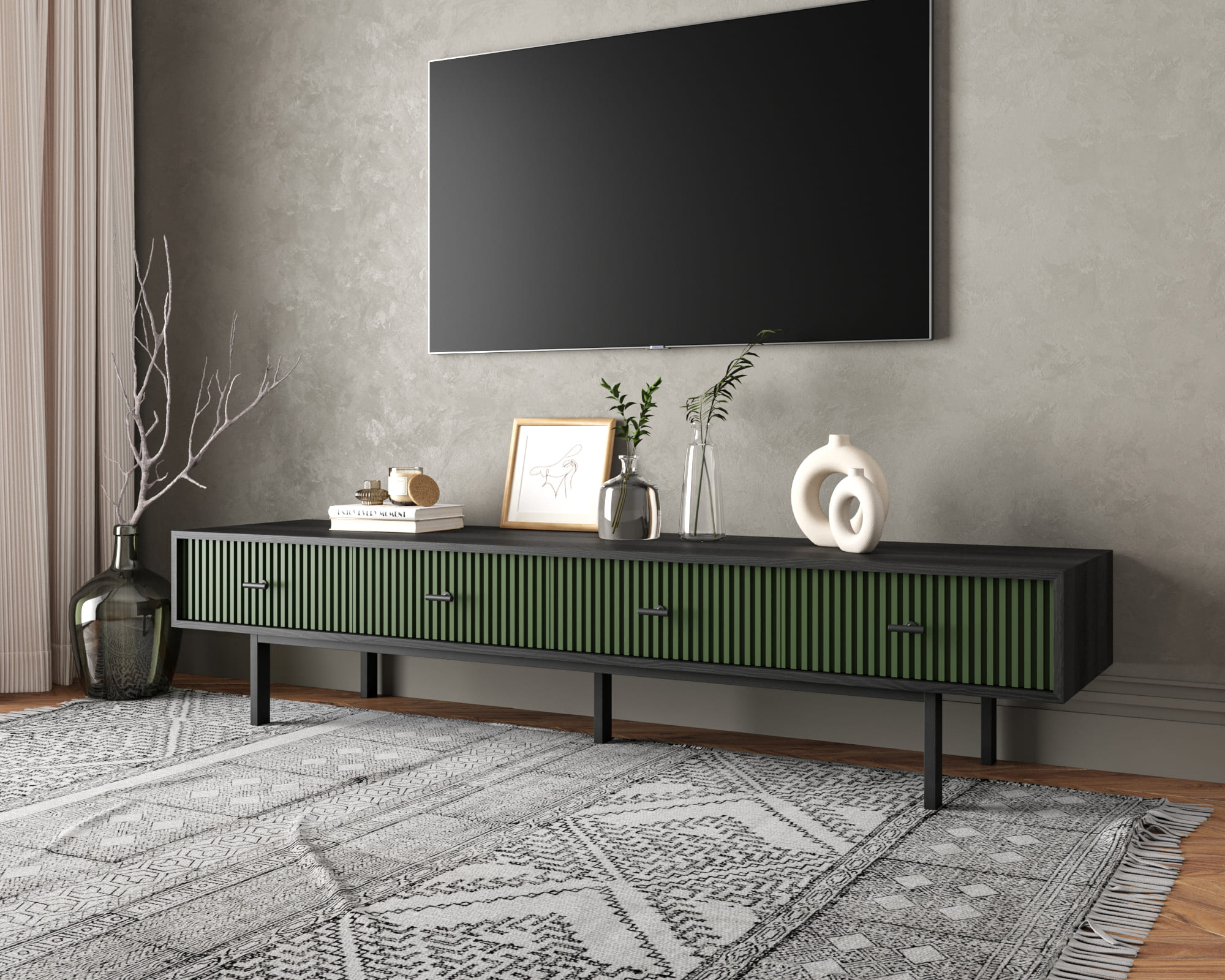 Комод с четырьмя ящиками под TV "Emerson" арт EM06/green/L