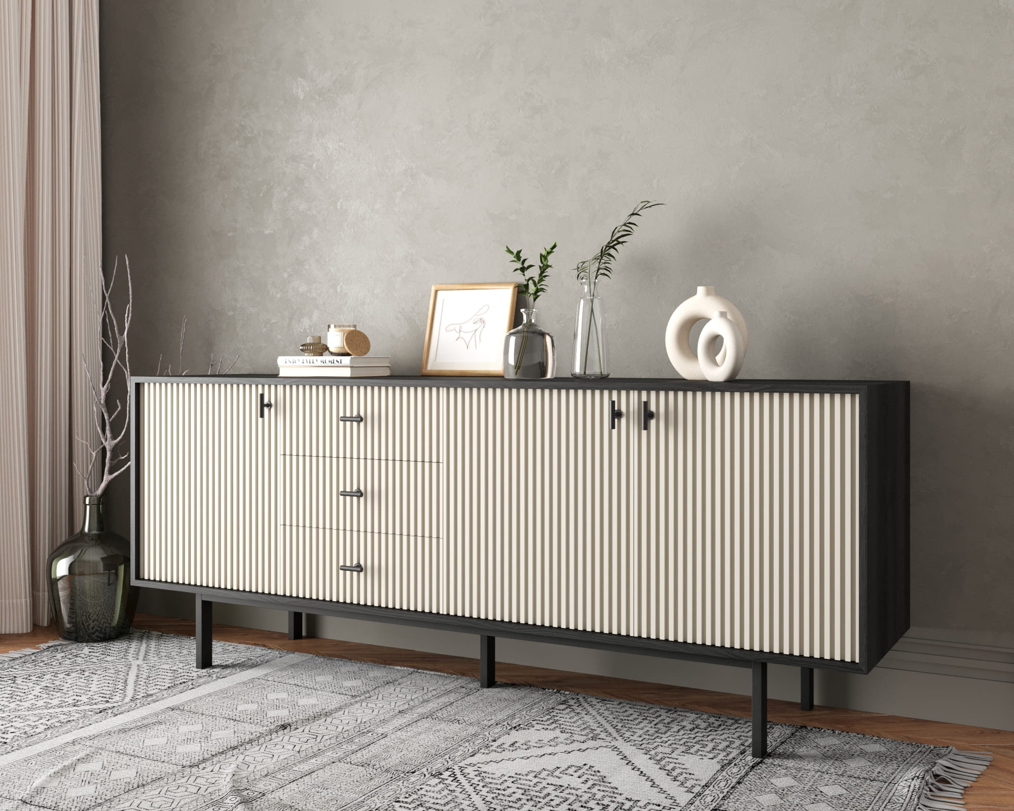 Комод с тремя дверками и тремя ящиками "Emerson" арт EM07/milky/L