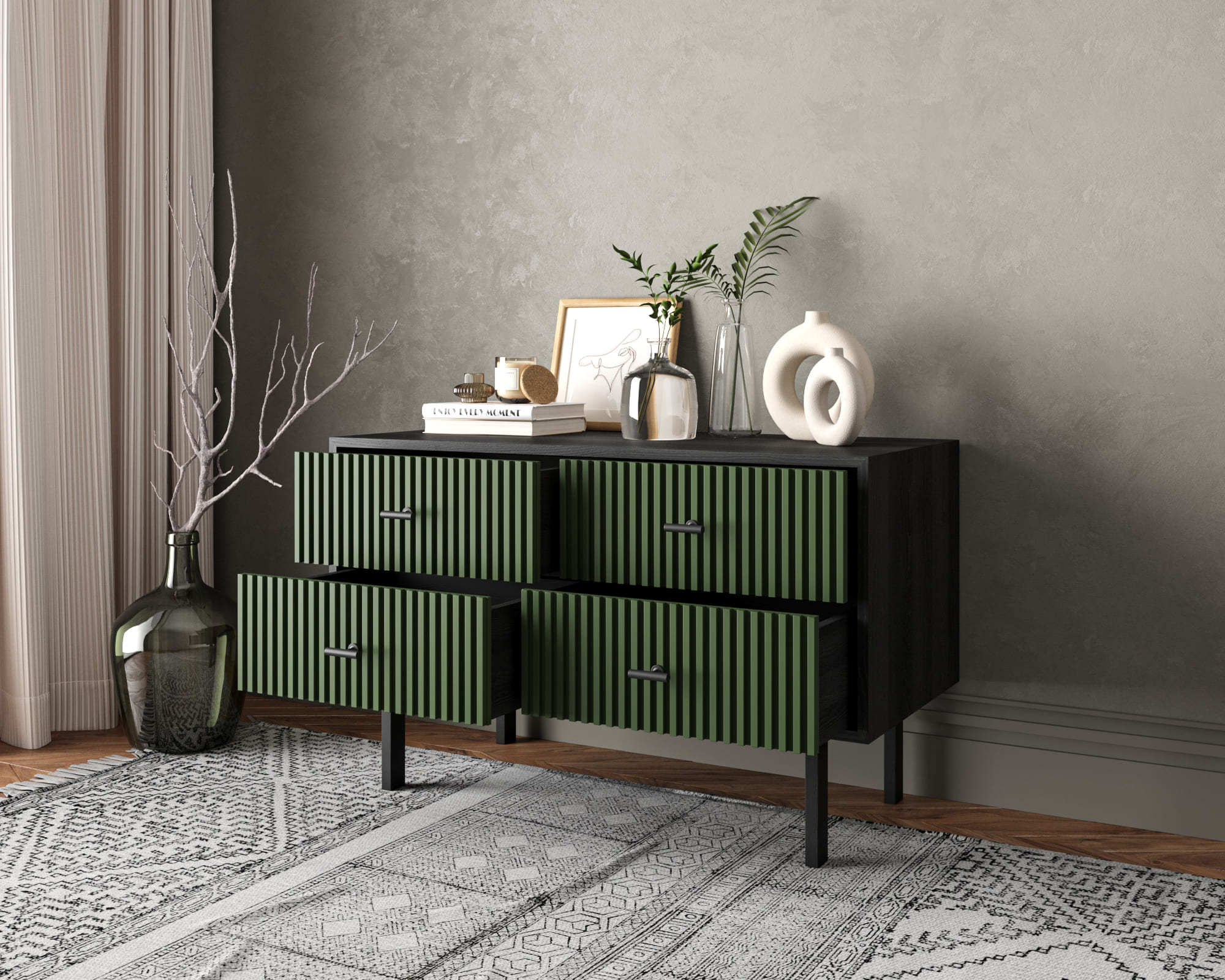 Комод с четырьмя ящиками "Emerson" арт EM05/green/L