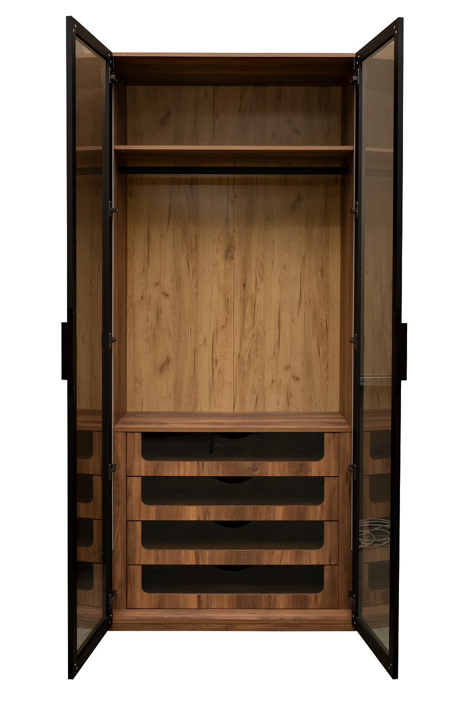 GD-10004-2 Шкаф Alto двухдверн c выдвижными ящиками, цвет дуб Барокко, дверцы стекло 100*57*228.5см