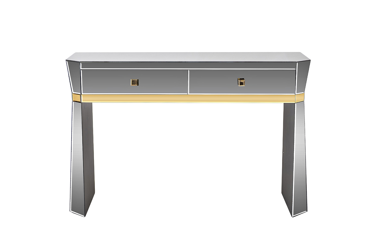 KFG125 Консоль 2 ящика с золотистой отделкой