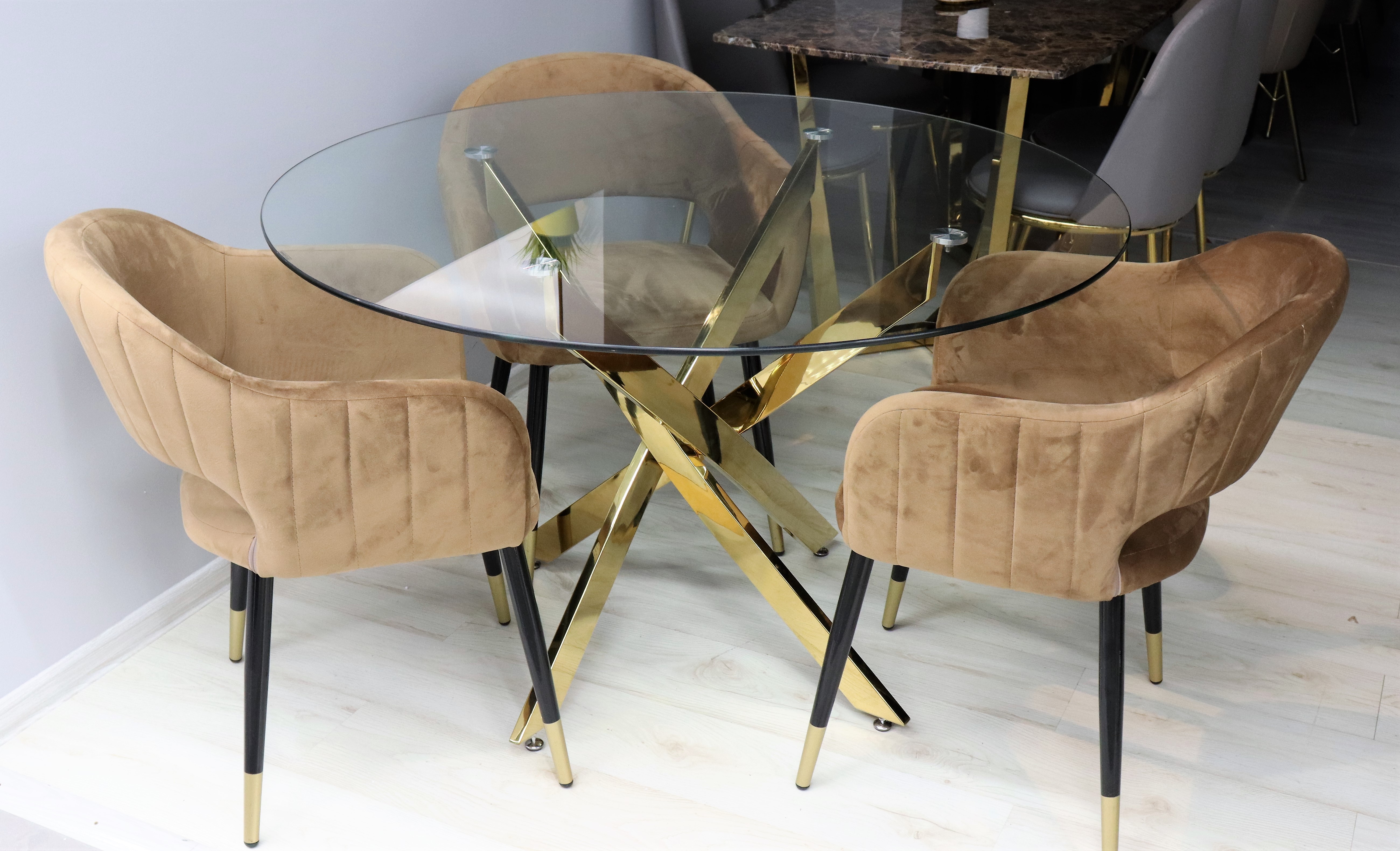 Стол обеденный Элис Силвер DT-2850, 120х120х75 см, белый мрамор