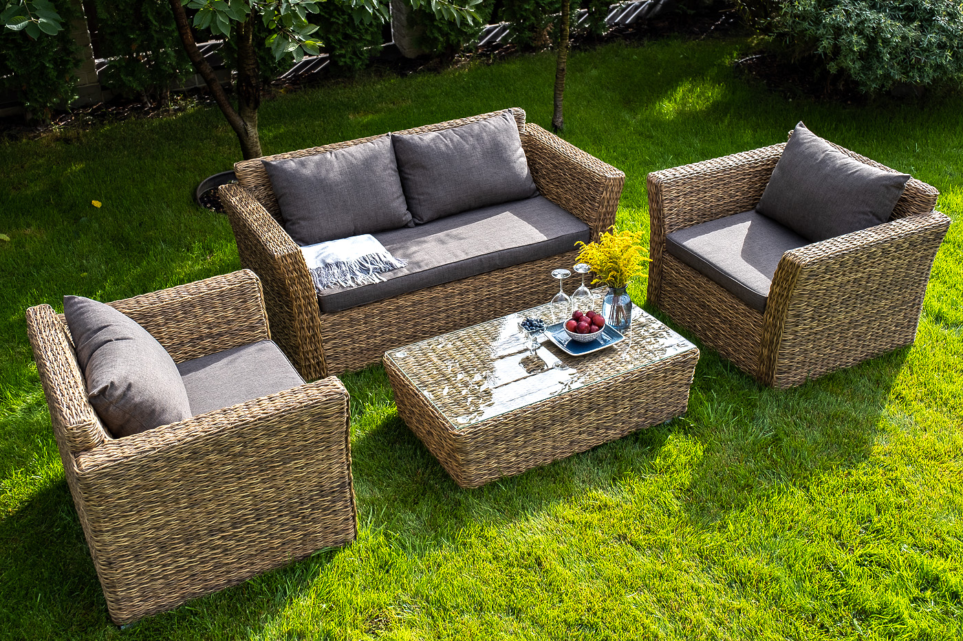 "Капуто" диван из искусственного ротанга (гиацинт) двухместный, цвет соломенный