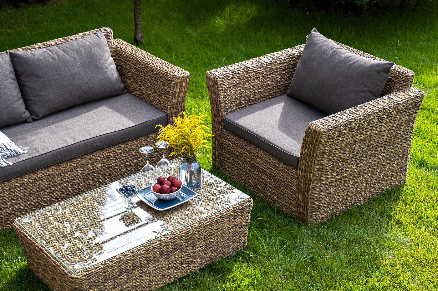 "Капучино Сингл" лаунж-зона из искусственного ротанга (гиацинт), цвет соломенный