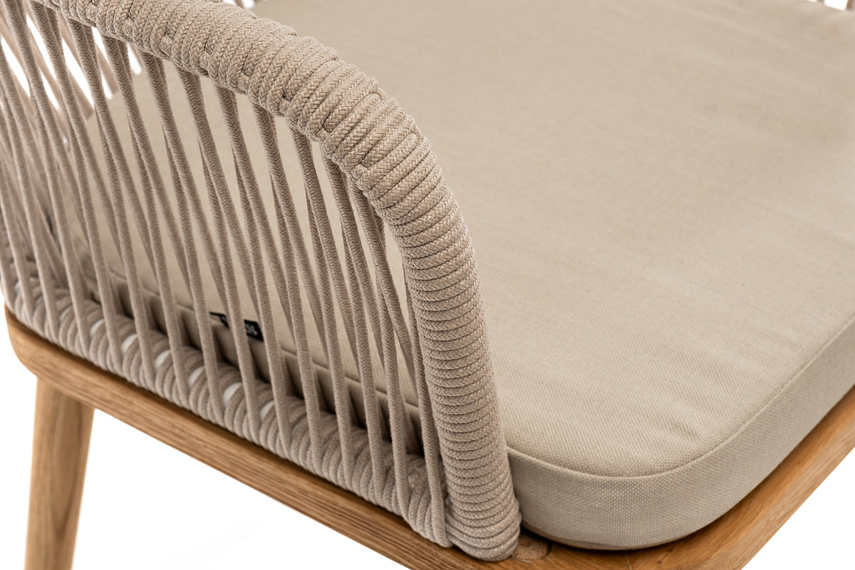 "Леонардо" стул плетеный из роупа, основание дуб, роуп бежевый круглый, ткань бежевая