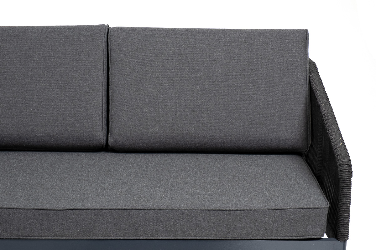 "Каннизо" диван модульный плетеный из роупа, каркас алюминий темно-серый (RAL7024), роуп темно-серый круглый, ткань темно-серая