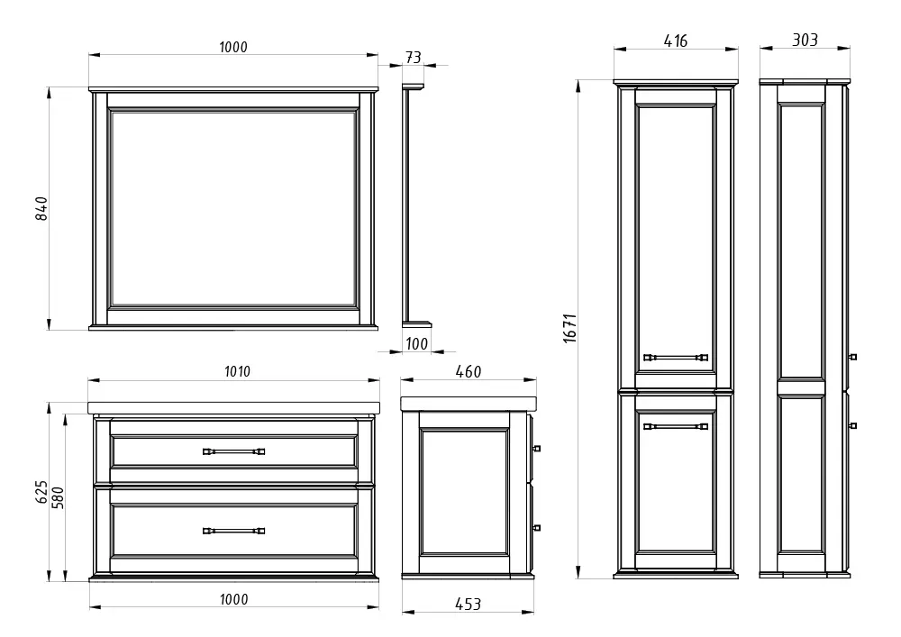 Пенал Венеция Белый Патина Серебро